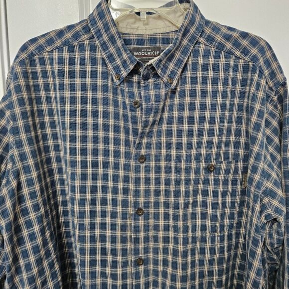 VTG WOOLRICH Shirt Men's 2XL Blue Brown Plaid Long Sleeve Button Up See Pics - Picture 2 of 10
